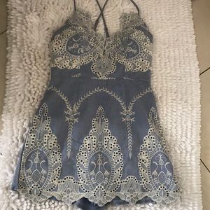 Blue & White Lace Romper